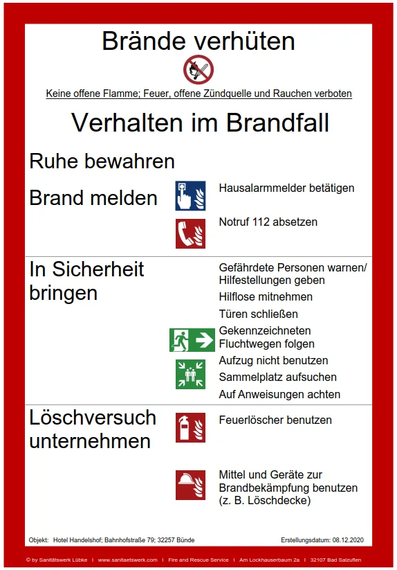 Fire safety regulations part A notice with fire prevention and fire response sections